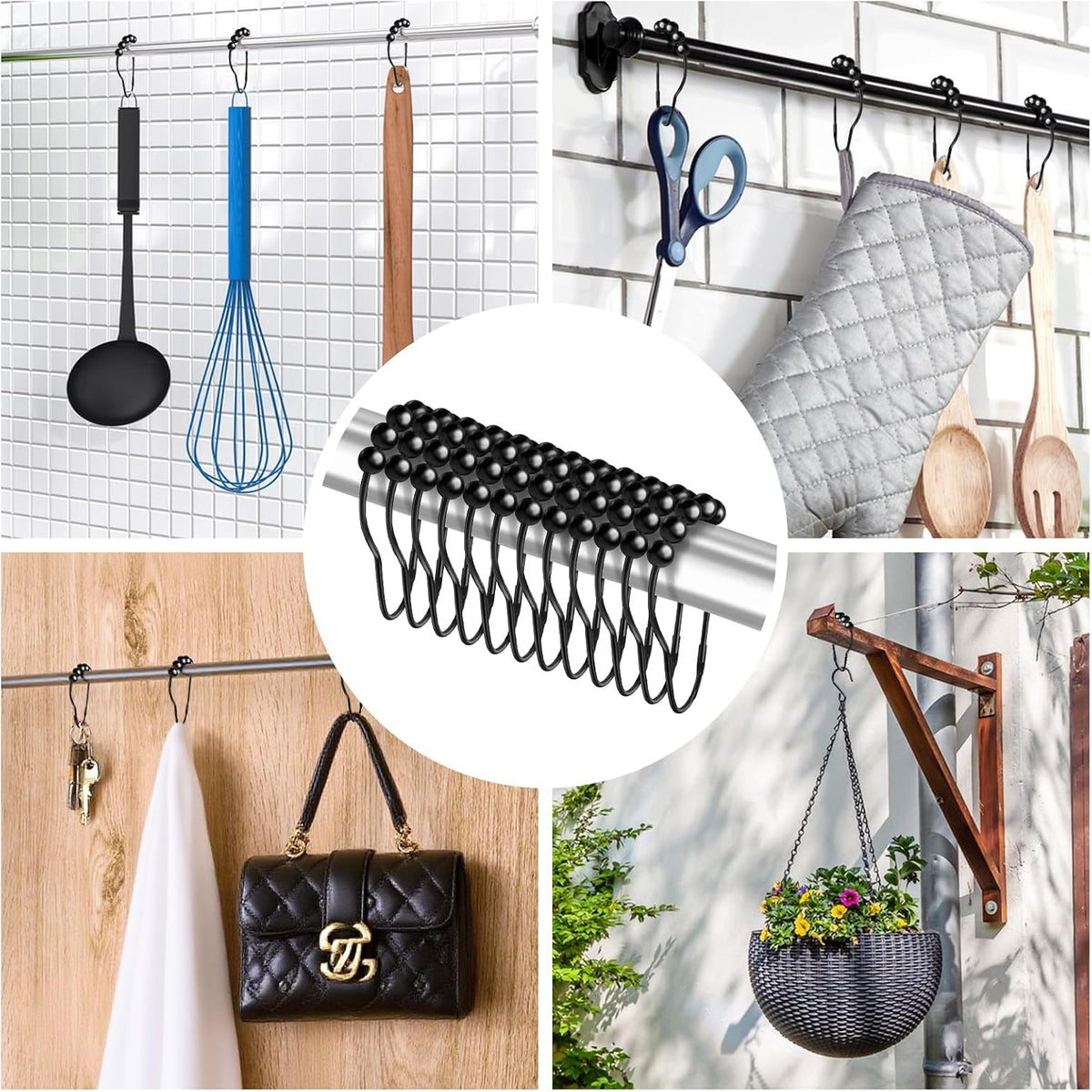 12 PCS Shower Curtain Hooks, Practical Black Shower Curtain Hooks