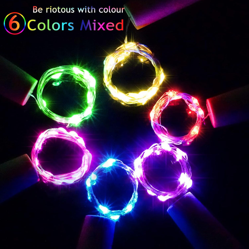 SmilingTown 12 Packs 20 LED Wine Bottle Lights with Cork - Silver Wire Fairy String Lights Battery Operated Cork Lights for Wine Liquor Bottle,Christmas,Birthday,Wedding Party Decor(6 Colors)