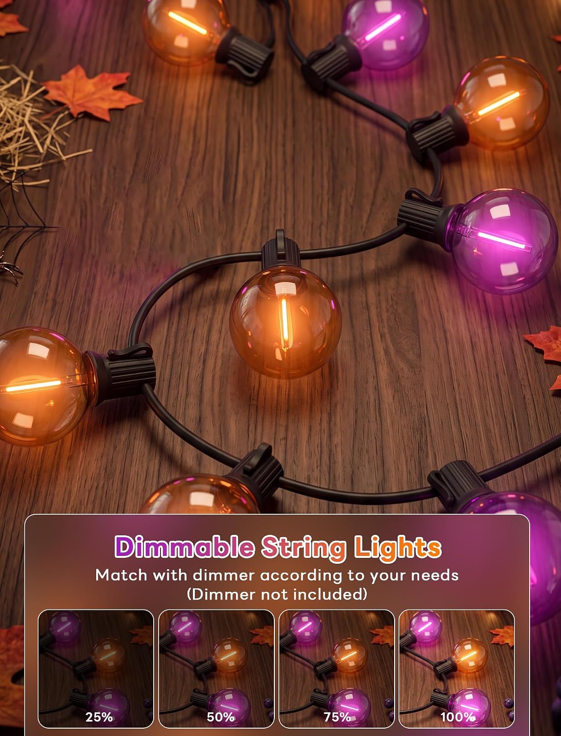 25PK G40 Halloween LED Replacement Purple and Orange Light Bulbs, 0.6W