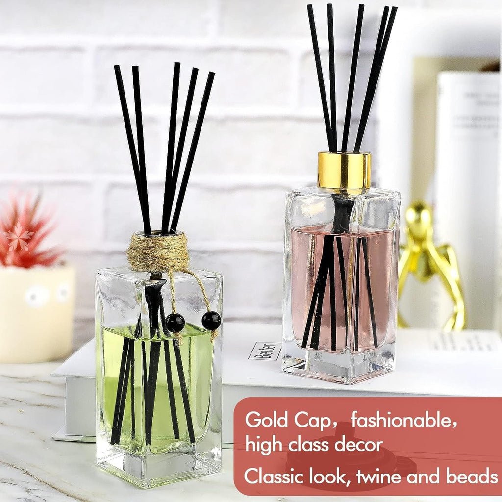 Glass Reed Diffuser Set of 4 - 5oz/155ml Clear Empty Essential Oil Diffuser Bottles with Caps and Reeds - Decorative Bottle Set - Bulk Reusable Apothecary Perfume Jar Gift