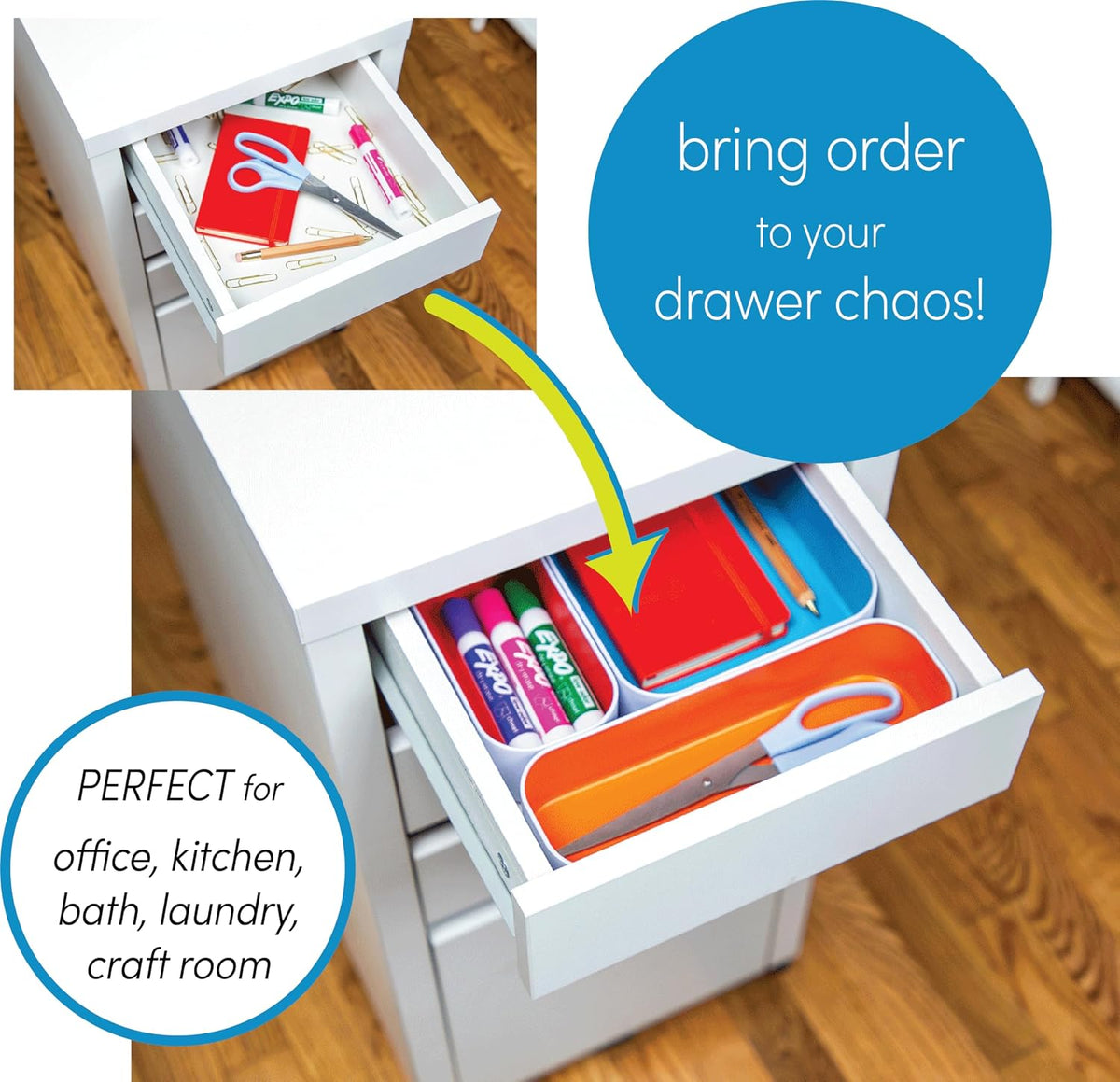 Three by Three Seattle Metal Drawer Organizer Tray Set, 5-Pc, 1" (Gray Mix)
