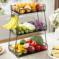3 Tier Fruit Bowl,Fruit Basket with Banana Hangers,Black