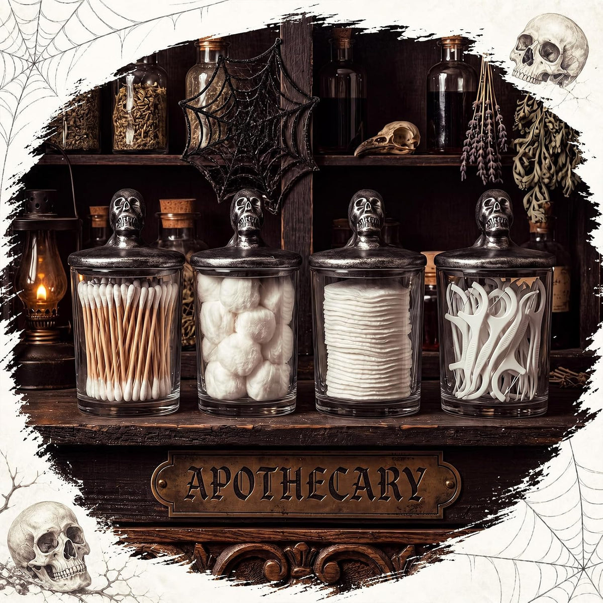 Hushee 4 Pack Halloween Glasses Storage Skull Jars with Ceramic Lids