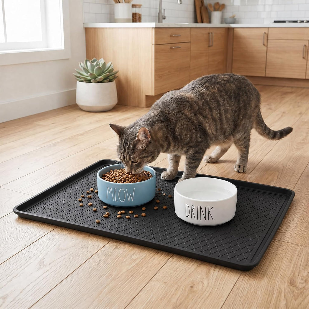 8 Pcs Multi Purpose Boot Tray Pet Feeding Mat Anti Slip Waterproof Protection Shoe Mat for Indoor Outdoor(Black, 30 x 15 x 1.2 inch)
