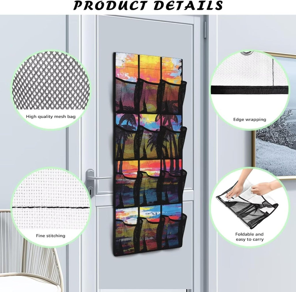 Colorful Sunset Over The Door Shoes Organizers,Behind Door Shoes Hang Holder Rack,Storage for Small Spaces