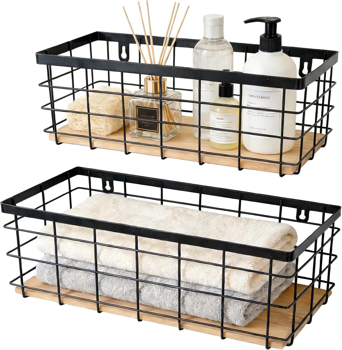 ShabbyDecor Metal Wire Basket for Kitchen Cabinets,Pantry,Bathroom,Set of 2