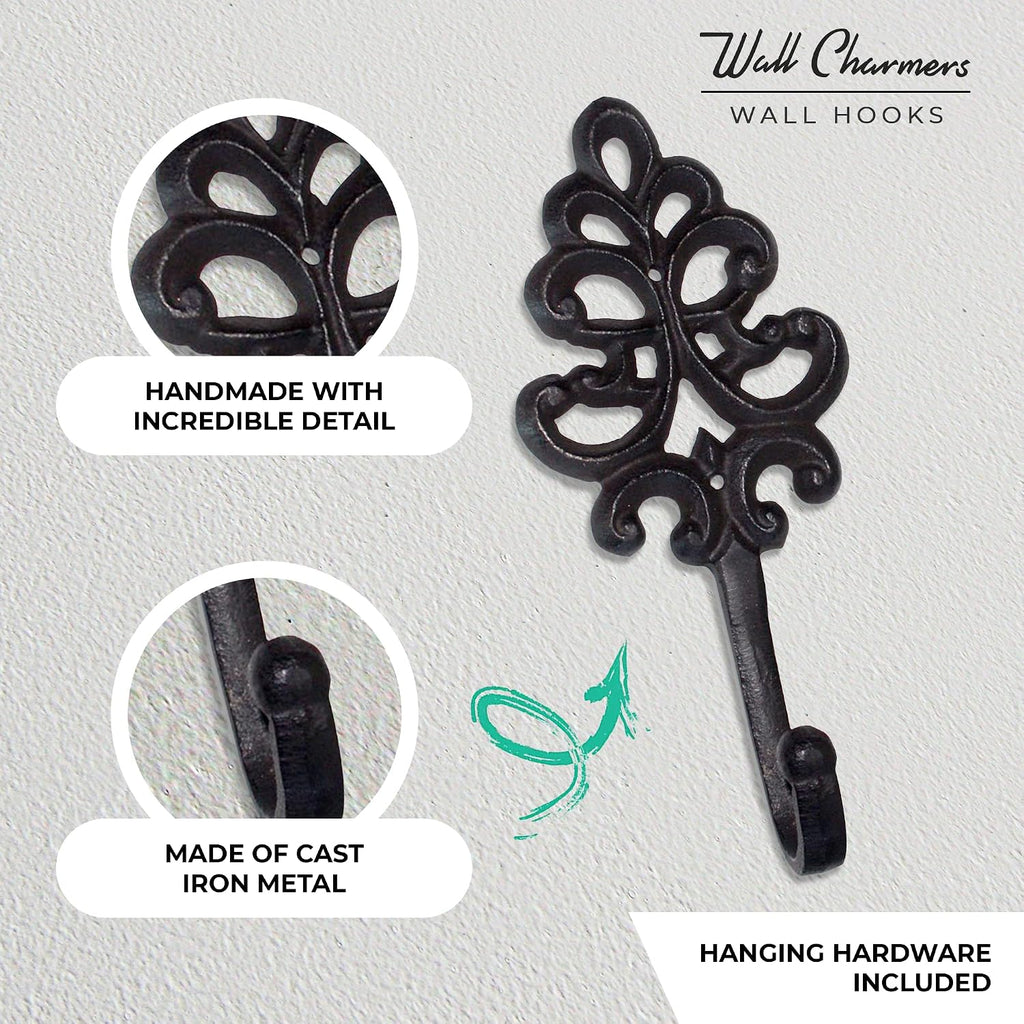 Wallcharmers Fleur De Lis Decorative Wall Hooks, 8in, Rustic Cast Iron