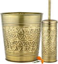 Autumn Alley Toilet Brush and Holder Set with Brushed Brass Bathroom Trash Can – Brass Bathroom Accessories Garbage Can Set for Rustic and Modern Bathroom Décor
