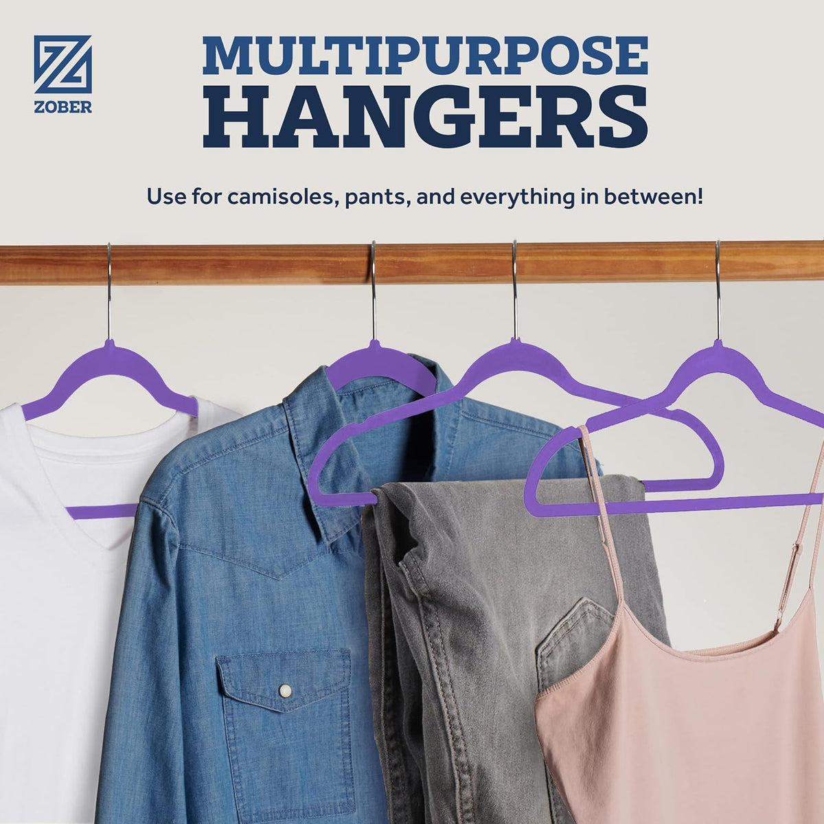 Zober Purple Velvet Hangers 50 Pack, Slim Non Slip Clothes Hangers
