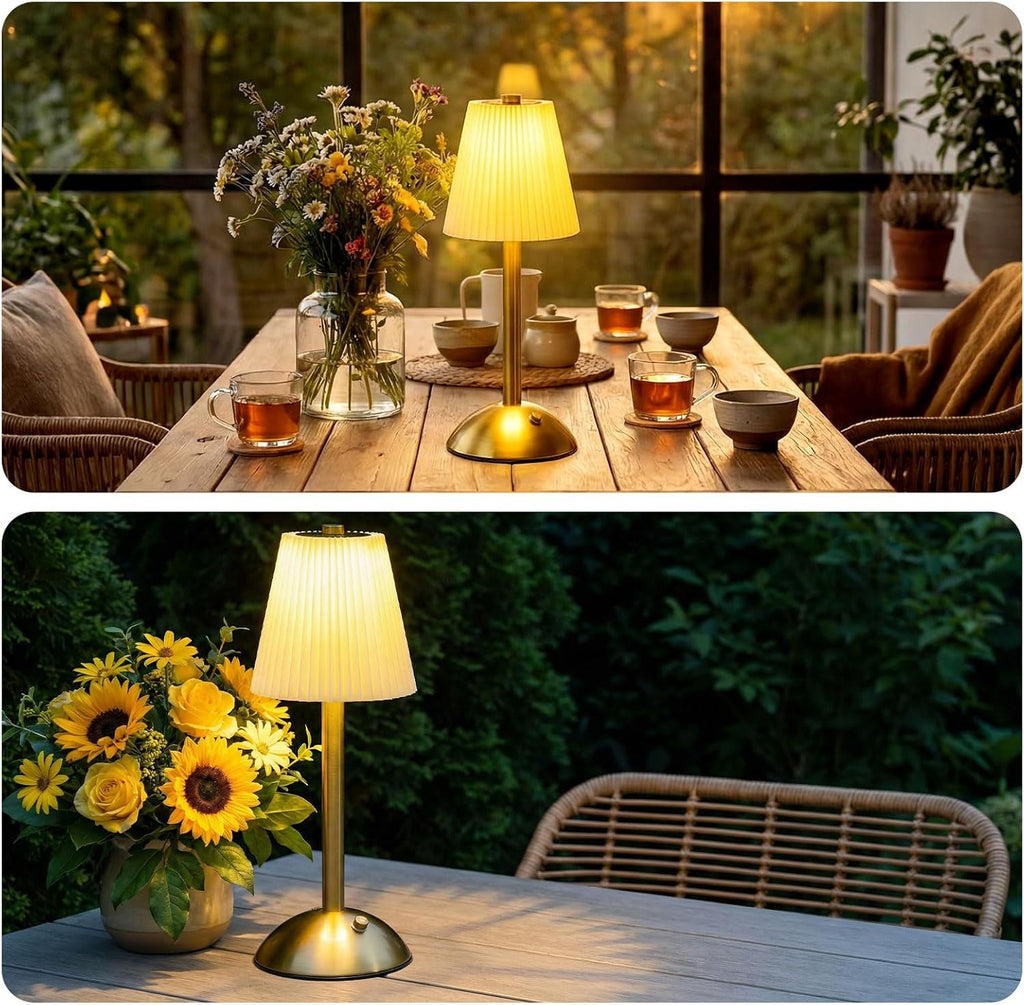 Liliful 4 Pcs Cordless Table Lamp LED Touch, Gold, Beige Cloth Style