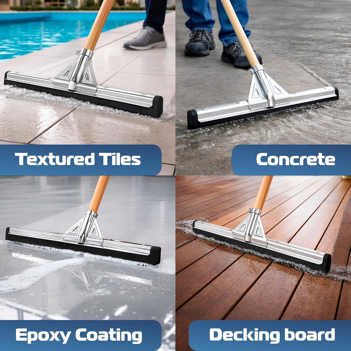 DSV Standard Heavy-Duty Floor Squeegee 22’’, Double Foam Rubber Blade Garage Squeegee, Taper Pole Connection - Handle Sold Separately for Tiles, Concrete and Asphalt