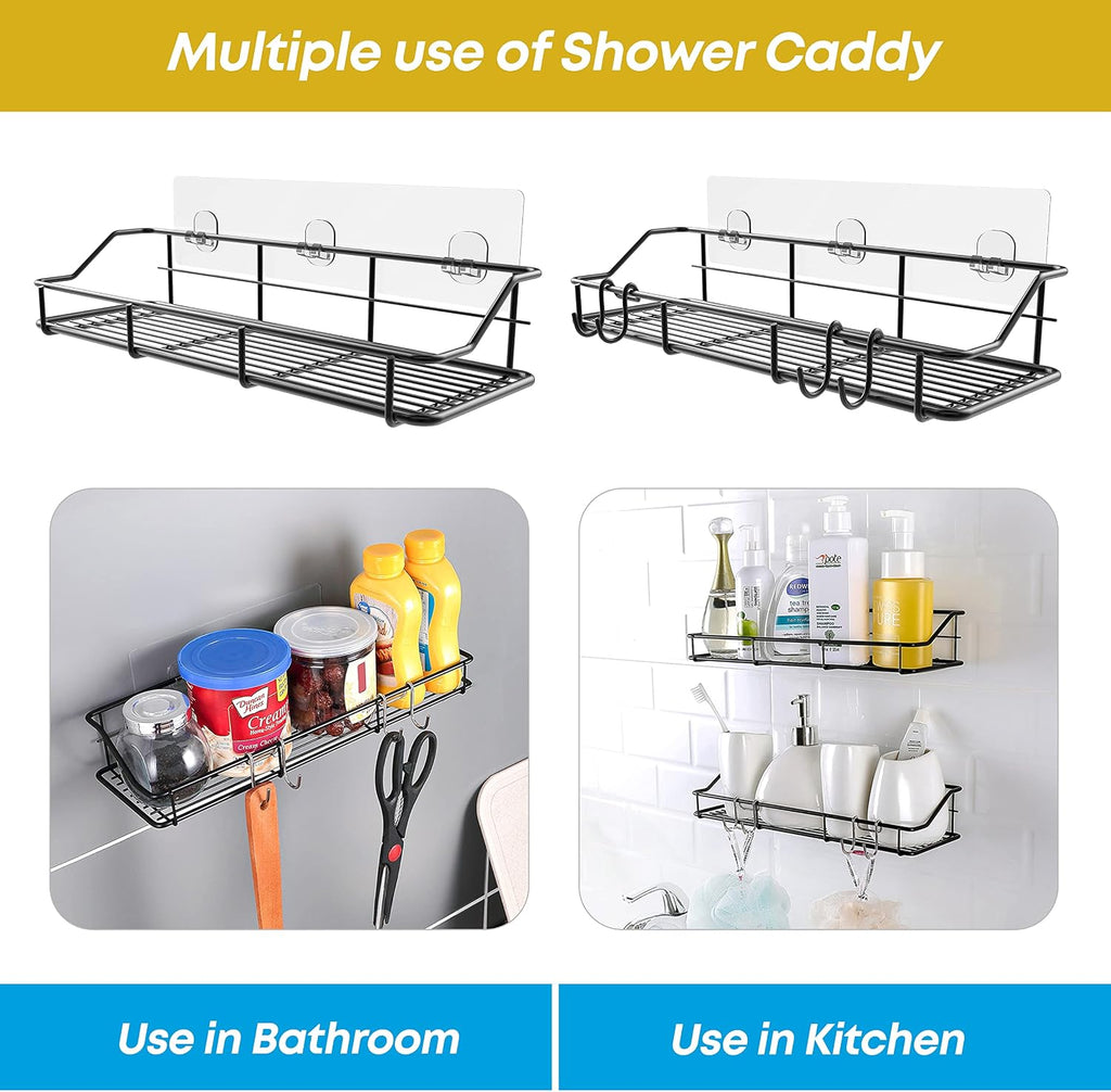 KESOL Adhesive Shower Caddy, Shower Shelf Organizer, SUS304, 2 Pack, Black