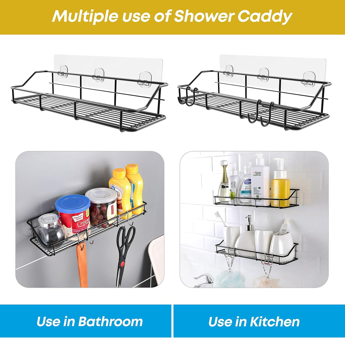 KESOL Adhesive Shower Caddy, Shower Shelf Organizer, SUS304, 2 Pack, Black