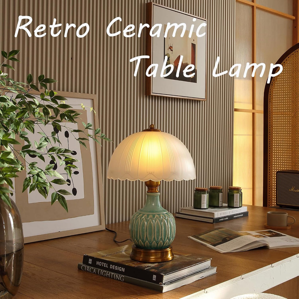 Glivpny 16" Vintage Ceramic Table Lamp for Bedroom,Mushroom Lamps(LD002)