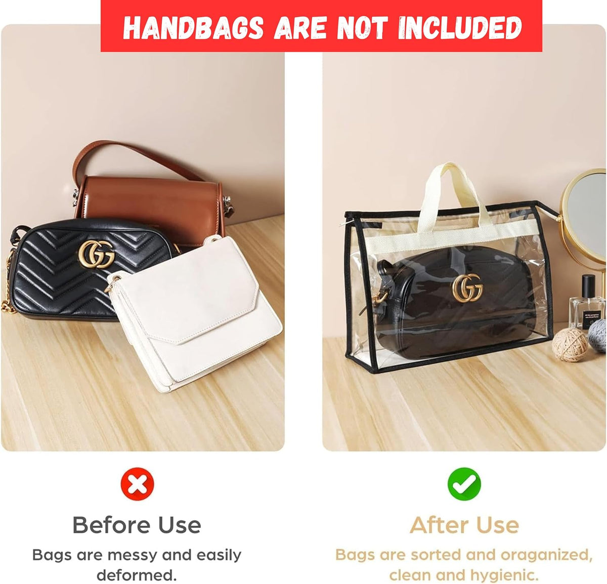 Foldable Handbag Hanging Organizer Space-Saving, Dust-Proof Purse & Clutch Storage Bag for Wardrobe & Closet Durable & Convenient Ladies Handbag Pouch Organizer