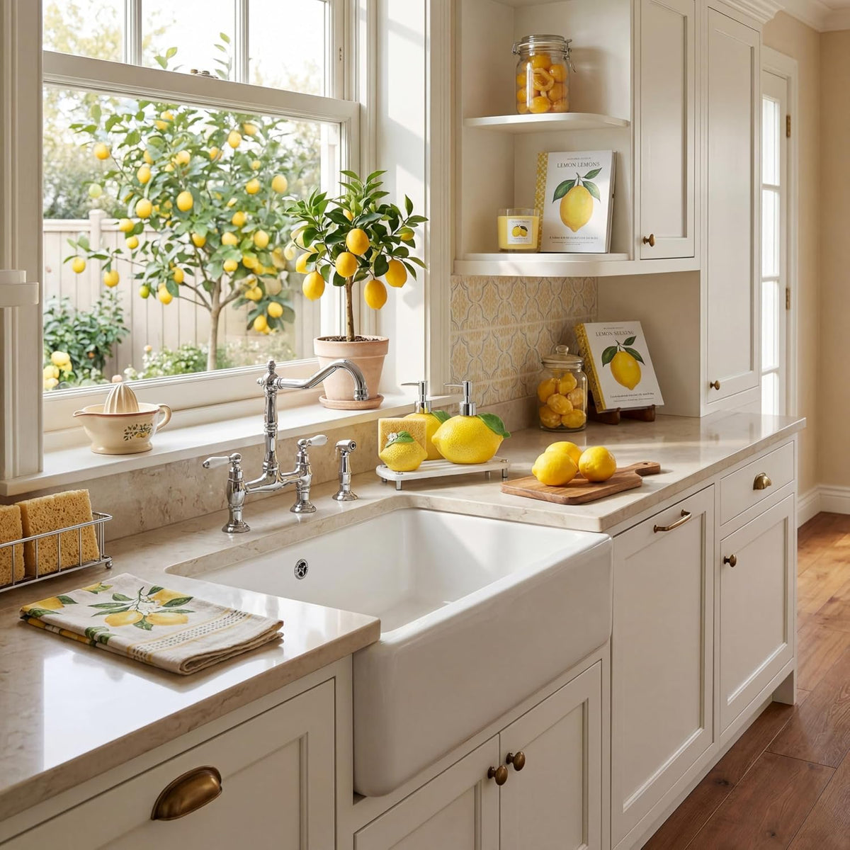4 Pcs Lemon Kitchen Decor Ceramic Soap Dispenser Set