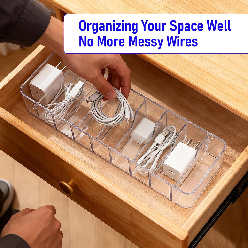 2 Pack Cable Storage Box, Clear, 27 X 9.5 X 6 Cm