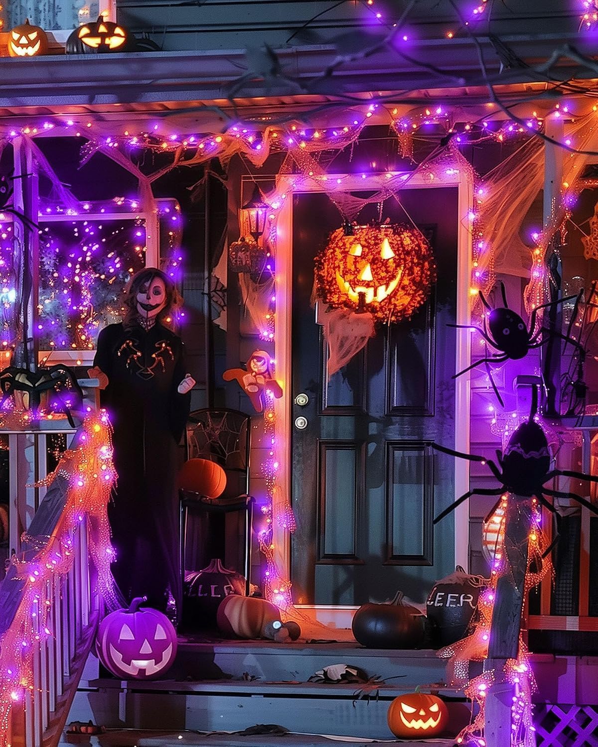 Brightown Halloween Fairy Lights Battery Operated, 10 FT 120LED Firecracker String Lights, Silver Wire Firefly Lights for Bedroom Home Haunted House Indoor Outdoor Holiday Decorations, Orange & Purple