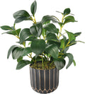 florisso Fake Plants Artificial Plants Indoor, Faux Potted Plants Indoor Artificial Succulents with Fig Leaf Look Real Greenery with Planter for Office Desk Coffee Table Home Decor(Black Gold)