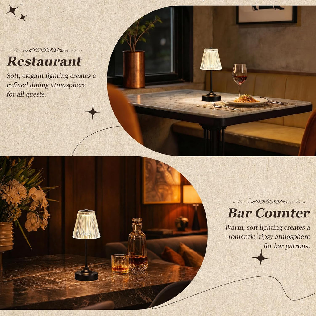 Black Cordless Rechargeable Table Lamp, Touch Battery Powered Lamp, 3 Color Modes, Crystal Acrylic Lampshade, Portable Ambient Night Light for Desk, Bedroom, Living Room, Dining Room, Kitchen, Bar
