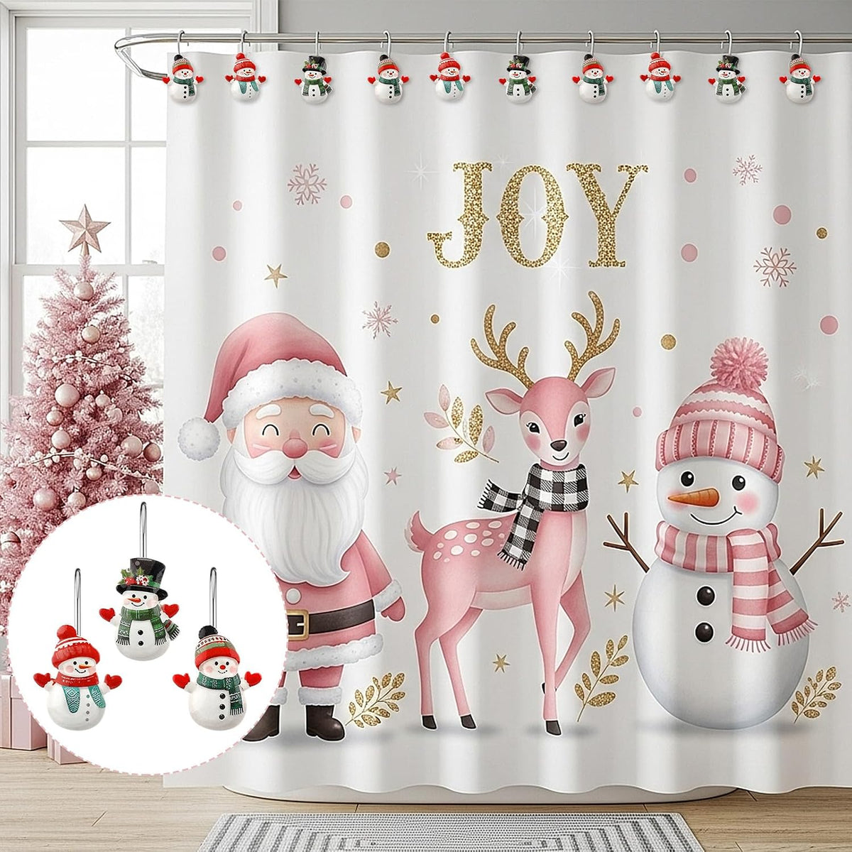 Colingmill 12 Pcs Christmas Snowman Shower Curtain Hooks Bulk