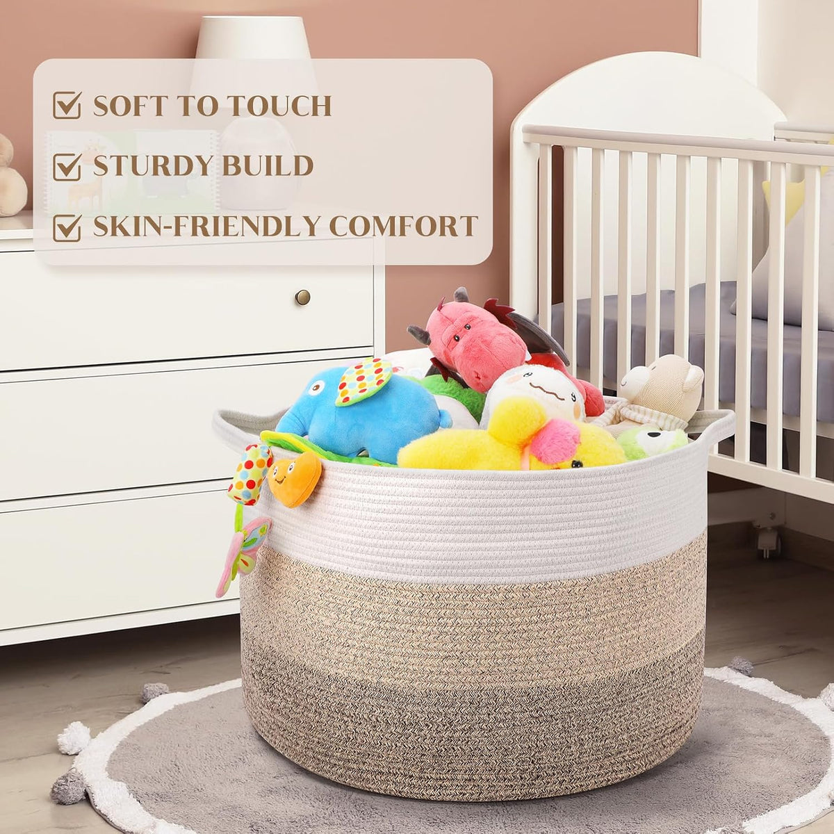 Maliton Woven Rope Blanket Basket Living Room, Storage Toy Basket, 90L
