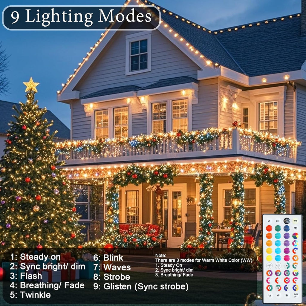 Pooqla 500 LED Color Changing Christmas String Lights with Remote, 164 ft