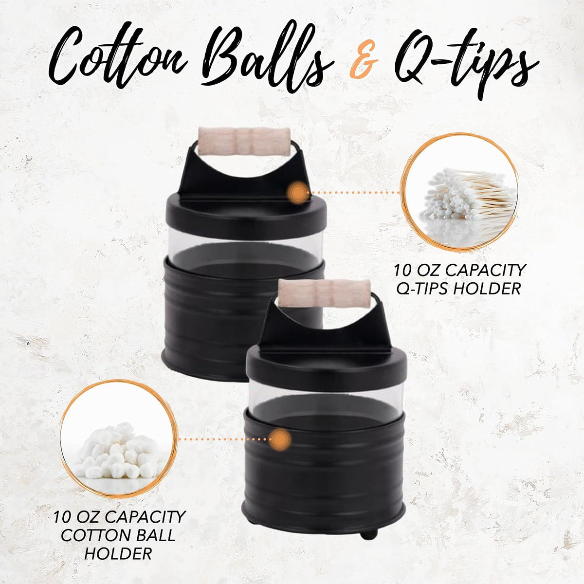 Autumn Alley Deluxe Farmhouse Apothecary Jars Set, Black Bathroom Jars Qtip Holder Glass - Rustic Vanity Organizer for Bathroom Counter, Cotton Balls, Swabs, Rounds, Salts 2-Small Glass with Lids