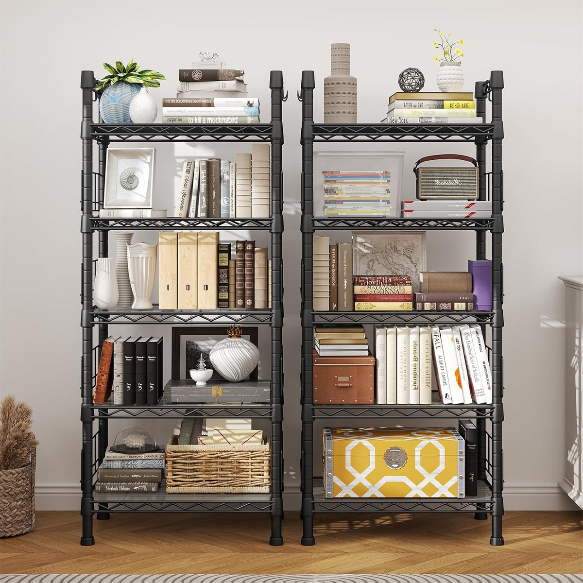 FUTASSI Metal Storage Rack, Storage Organizer Shelves for Kitchen, Black
