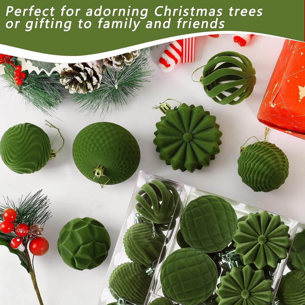 48 Pcs Velvet Christmas Ball Ornaments Set for Xmas Tree Decor(Sage Green)