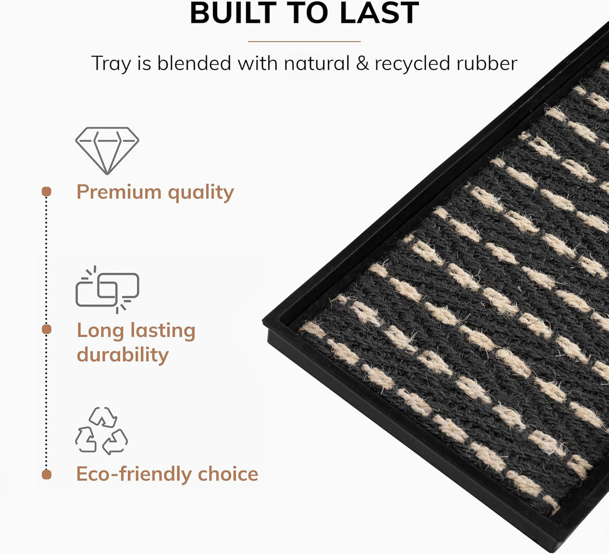 Anji Mountain Heavy Duty Waterproof Rubber Shoe Storage Mat Organizer/Boot Storage Multi Use for Entryway with Coir, Gray and Ivory Insert, Fits 2 Pair (24.5" Wide)