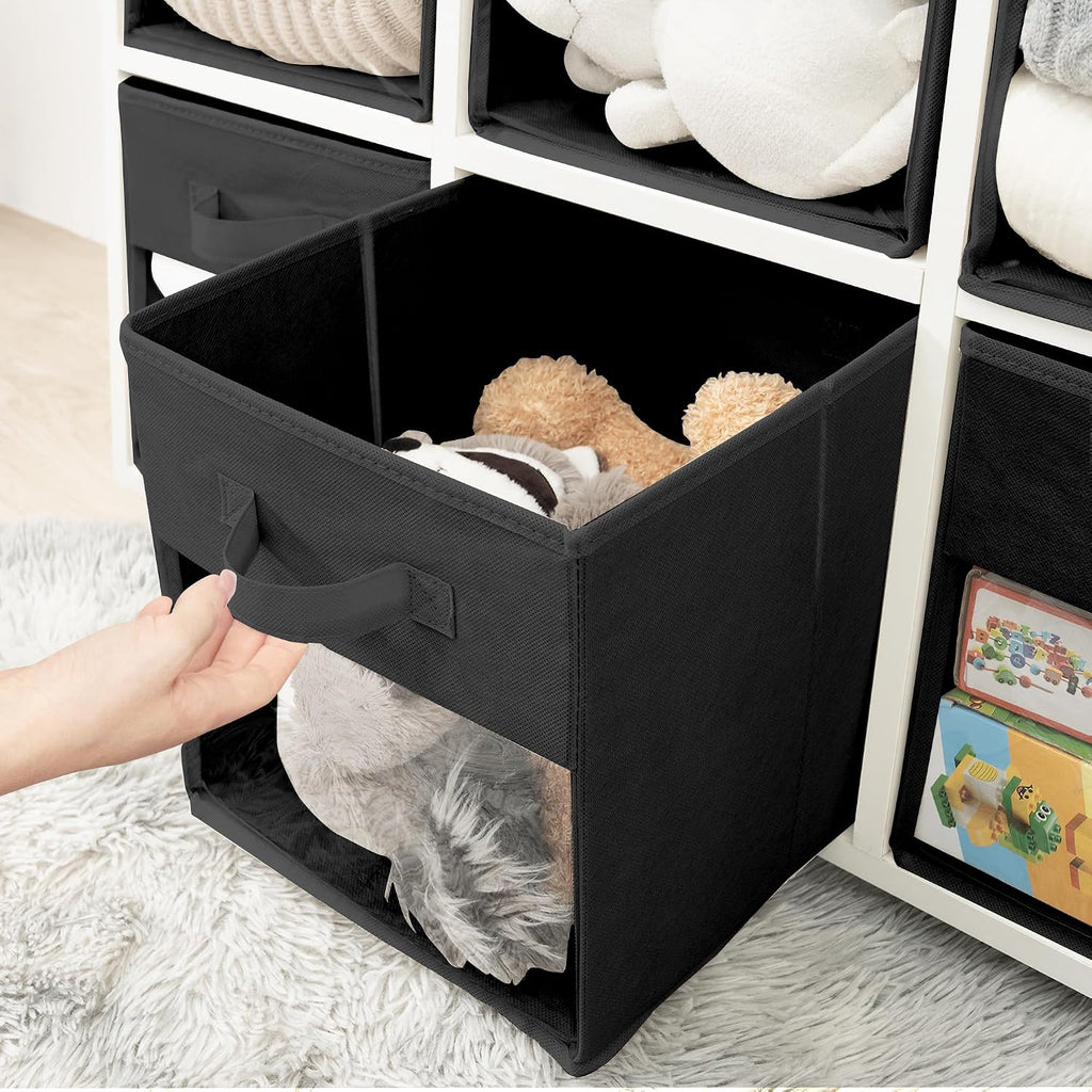 Storage Cubes, 13 Inch Cube Storage Bins With Clear Window, 6 Pack, Foldable Cubes With Handles, Closet Storage Organizer Bins, Cubby Clothing Storage Baskets for Shelves, Black