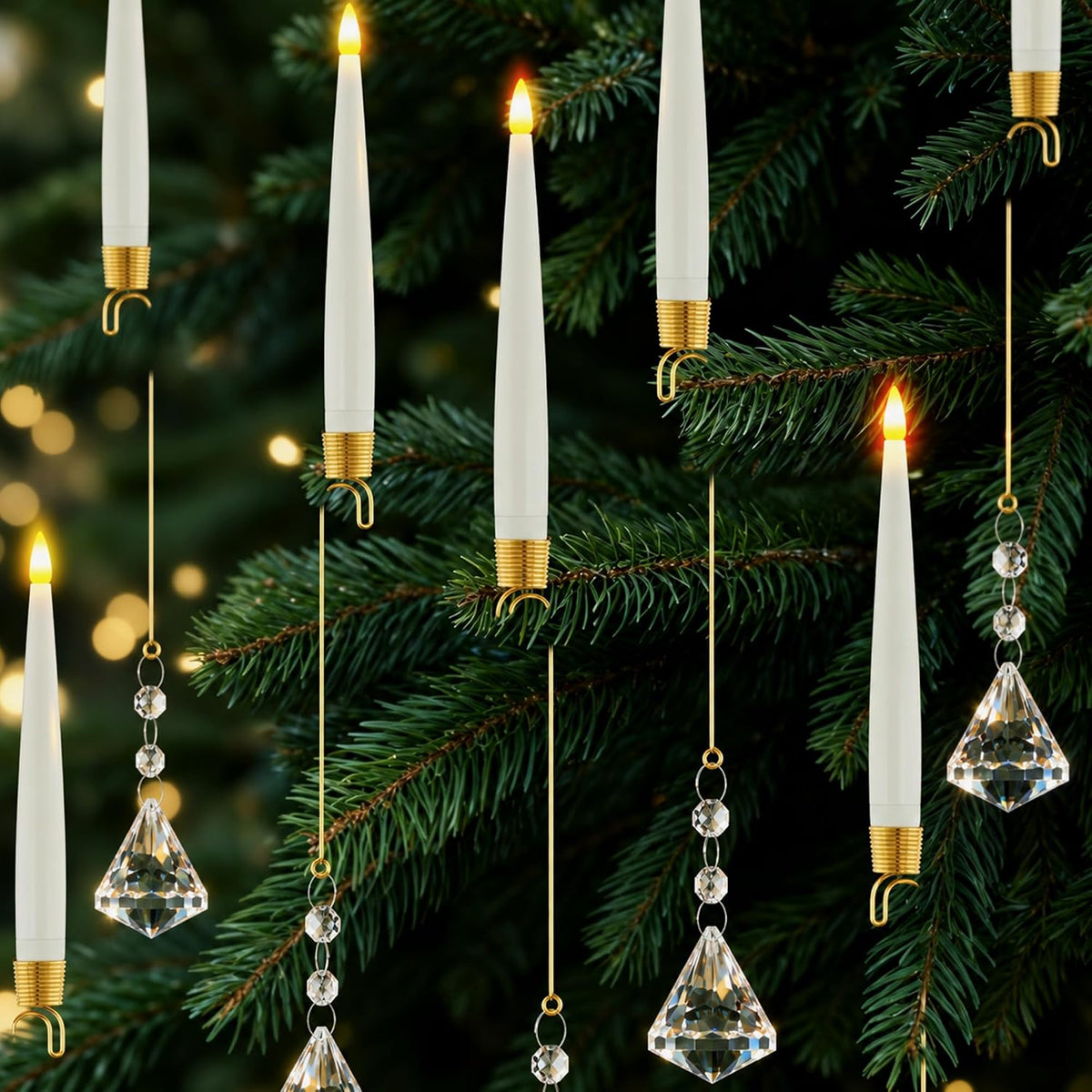 JOIONE Christmas Tree Candles, 10 Pack Crystal Diamond Tree Hanging Decor
