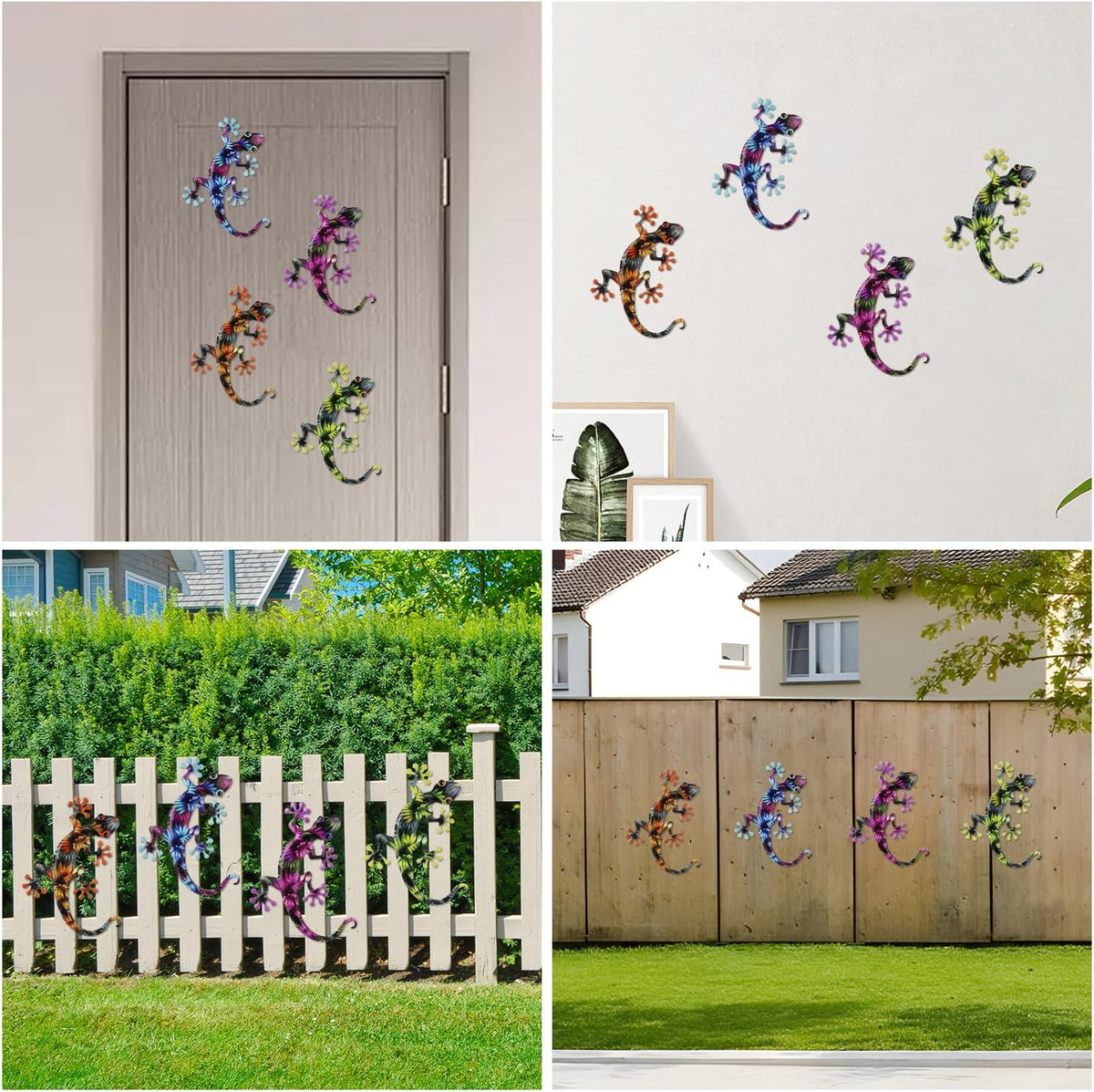 Junware 4 Pcs Metal Gecko Wall Art Outdoor Decor Metal Lizards Wall Decor Lizard 8.7 * 11.8 Inch Suitable for Hanging in Yard Garden Patio Fence Home, Idea Gifts for Mom Father Friends