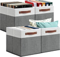 Posprica 13x13x13 Storage Cube Bins, Foldable Fabric Organizer Bins Storage Cubes Baskets Box Drawers for Shelves, Closet, Wardrobe, Bookshelf, 4 Pack, White/Gray