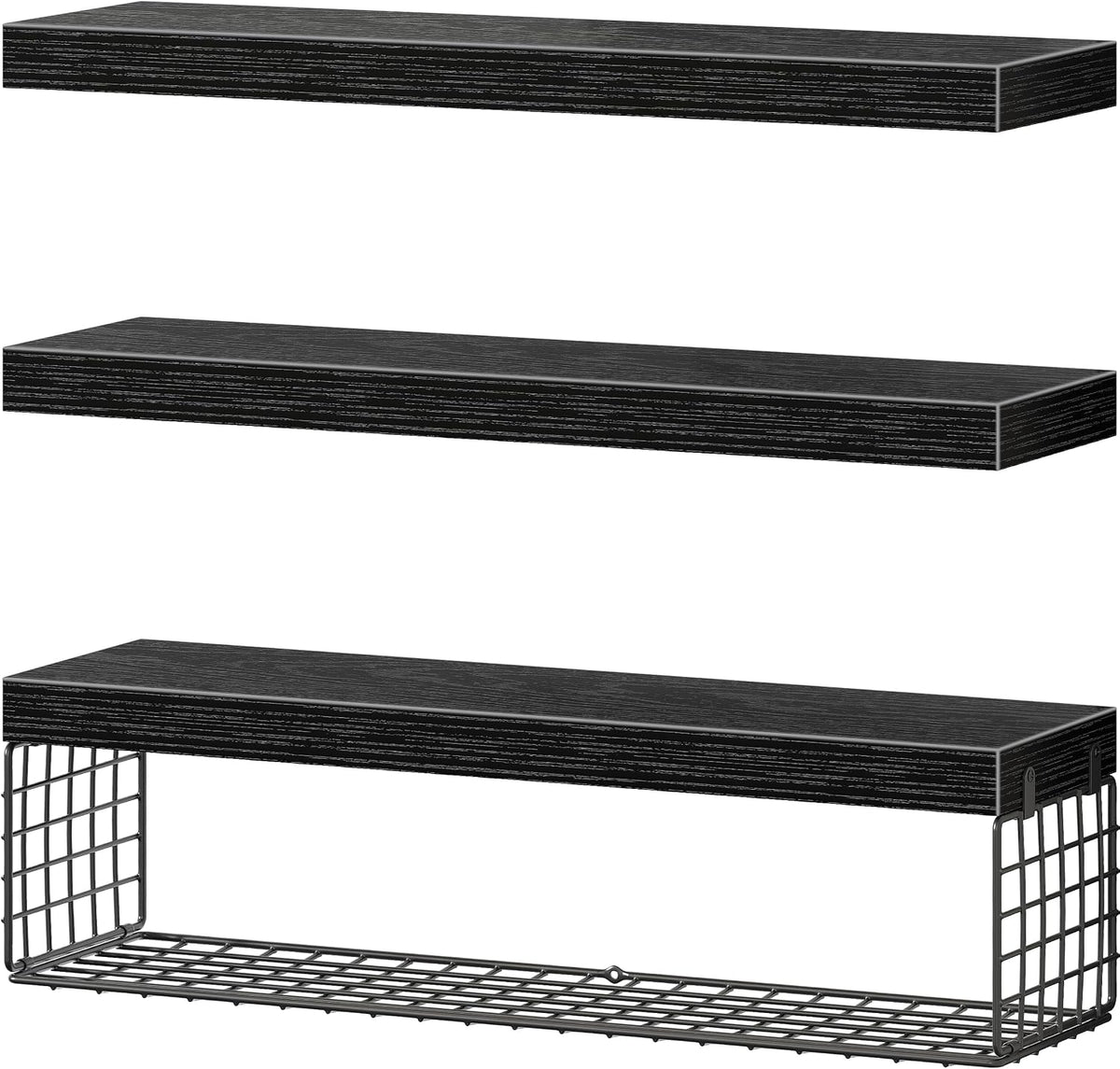 QEEIG Bathroom Shelves Over Toilet Wall Mounted (Black, Set of 3, 31.5")