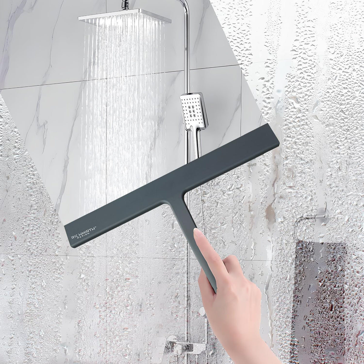 Shower Squeegee for Glass Doors, RICHMIRTH 11" Inch Width Silicone Rubber Blade Squeegee Window Cleaner Tool Squeegee for Shower Glass Doors Bathroom