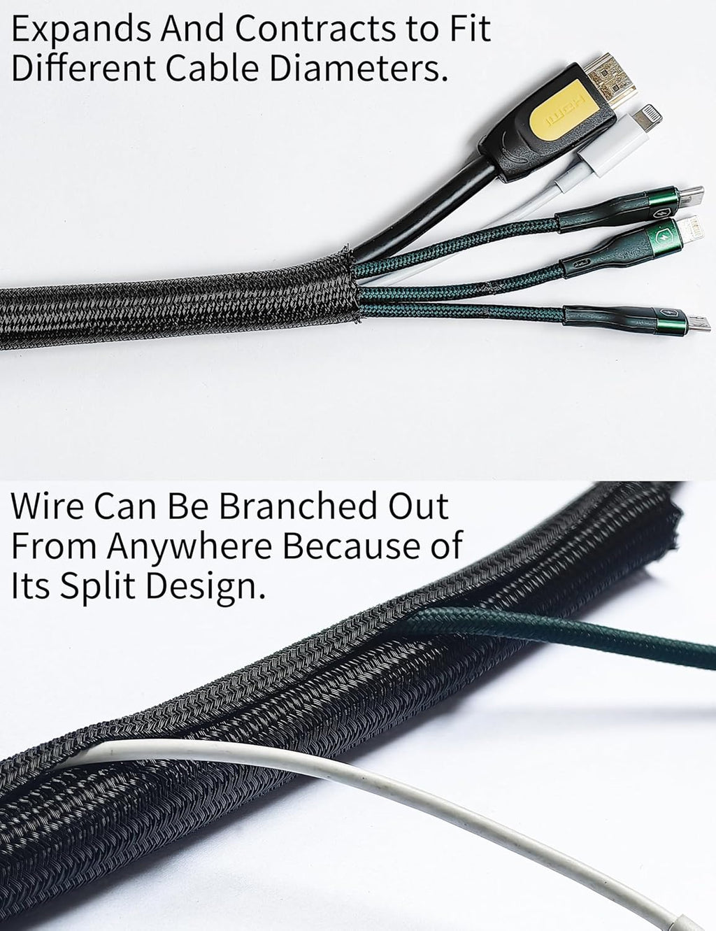 Cable Management Split Wire Loom Sleeve - Cord Hider & Protector for Desk, Pet Chew Proof, Wire Cover Organizer, Flexible Tube for Wires and Cables (1/2 Inch 12FT, Black)