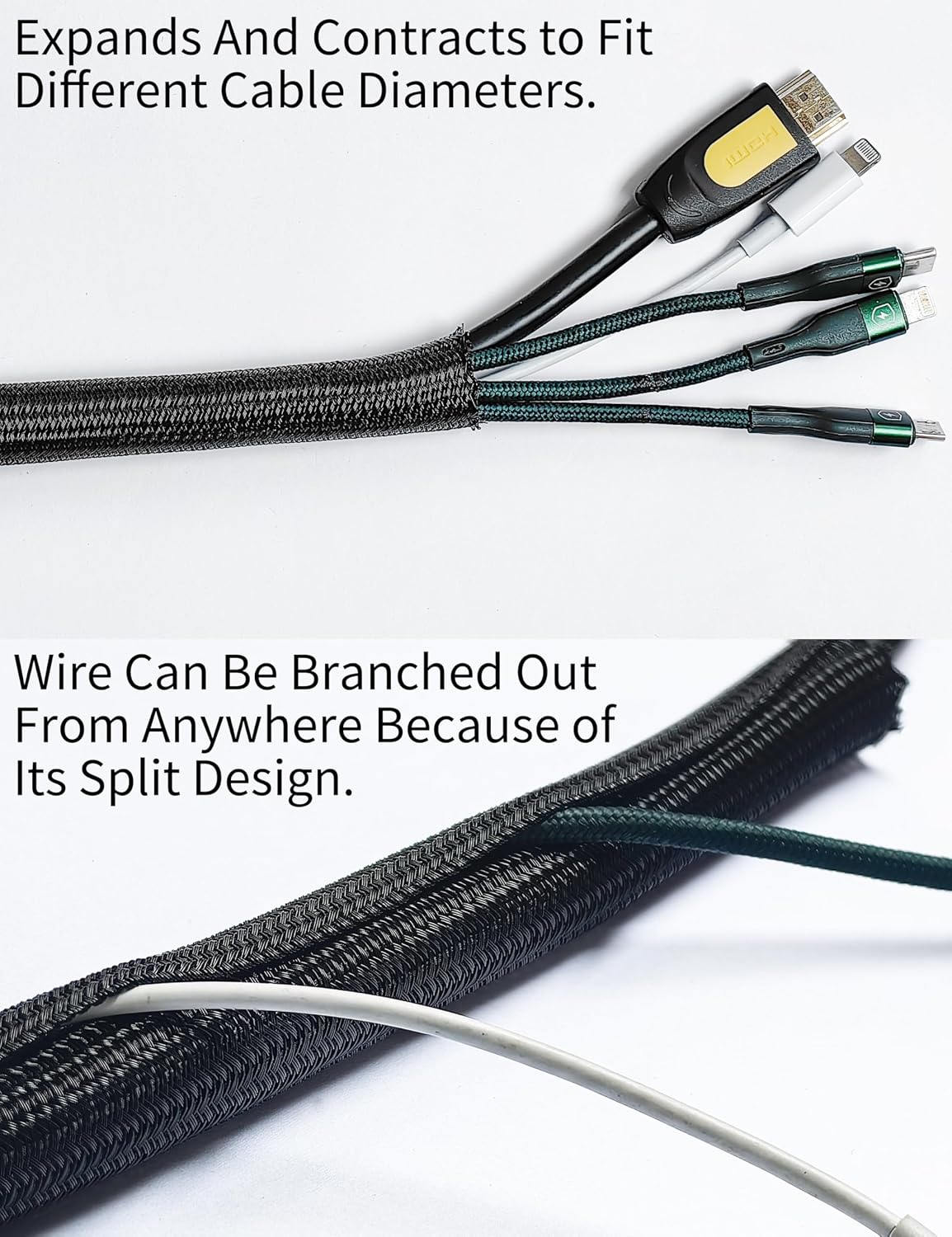 Cable Management Split Wire Loom Sleeve - Cord Hider & Protector for Desk, Pet Chew Proof, Wire Cover Organizer, Flexible Tube for Wires and Cables (1/2 Inch 12FT, Black)