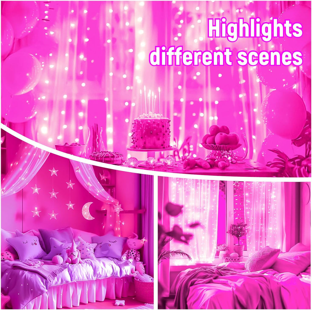 HXWEIYE 300LED Untangled Curtain Lights, 9.8x9.8Ft USB, Remote