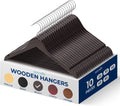 SereneLife 10 Pack Wooden Clothes Hangers | Keeps Suits, Coats & Dresses Neatly Organized | Heavy Duty Wood, Pants Bar, Notches & 360° Chrome Swivel Hooks, 10 Lbs Capacity, 0.47-Inch Profile | Brown