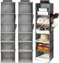 3 Pack Hanging Closet Organizers and Storage, 6 Shelf Hanging Clothing Shelves Collapsible Clothes Closet Organizer Storage Fabric Shelves with Side Pockets