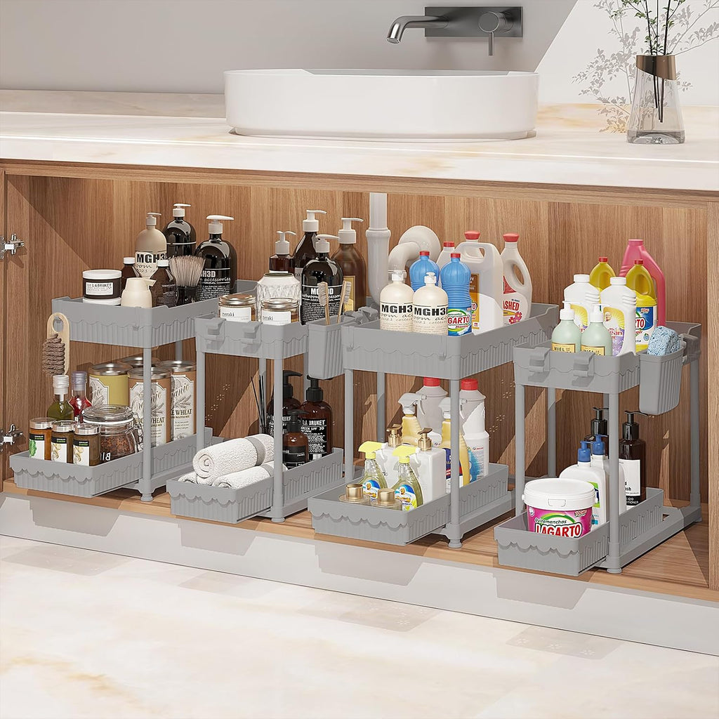 Sevenblue 4-Pack 2-Tier Under Sink Organizer with Pull Out Drawers