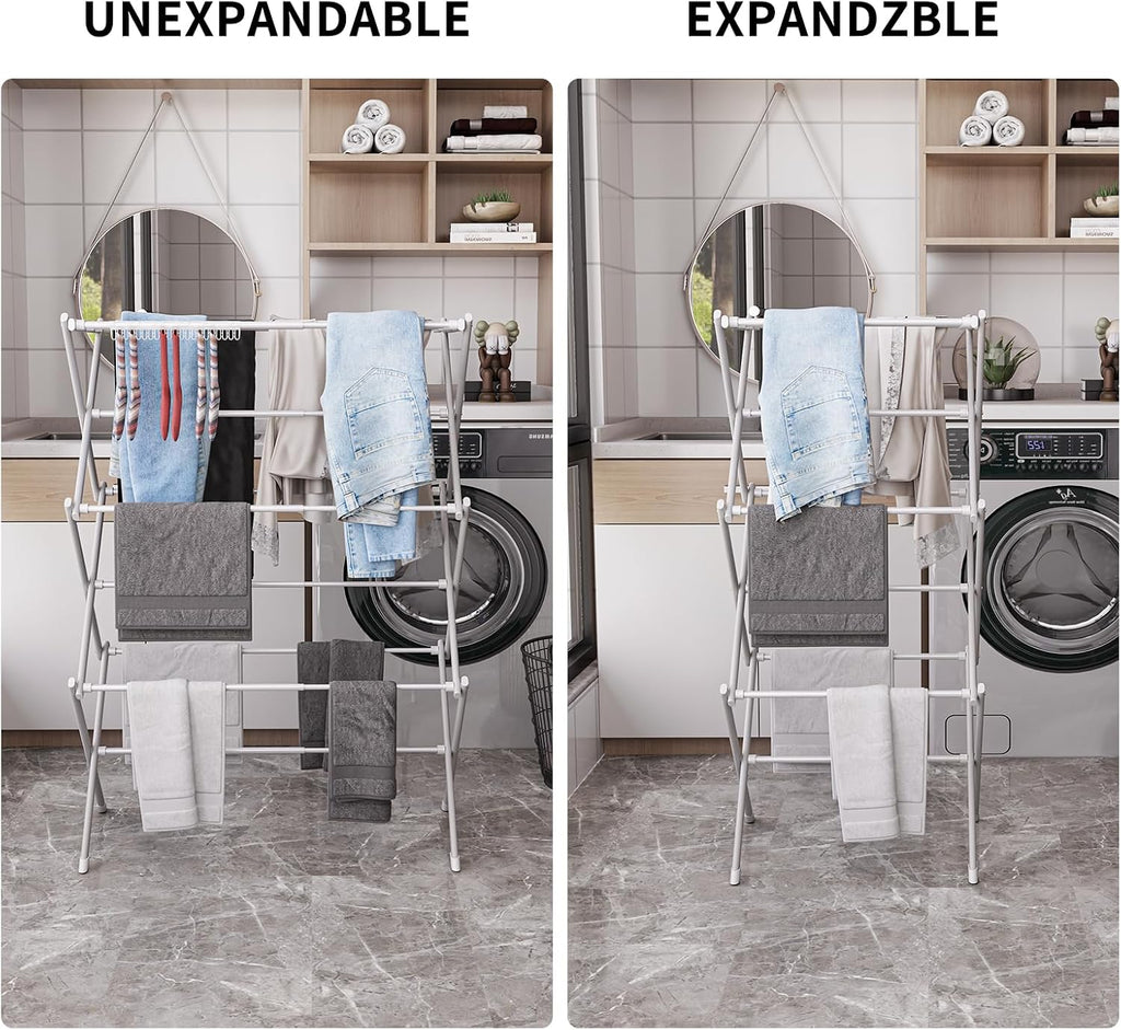 3 Tier Clothes Drying Rack, Foldable Drying Rack Clothing, 40" x 28.8" x 14.2",Indoor & Outdoor Laundry Drying Rack,Space-Saving, Collapsible & Portable, Pure White