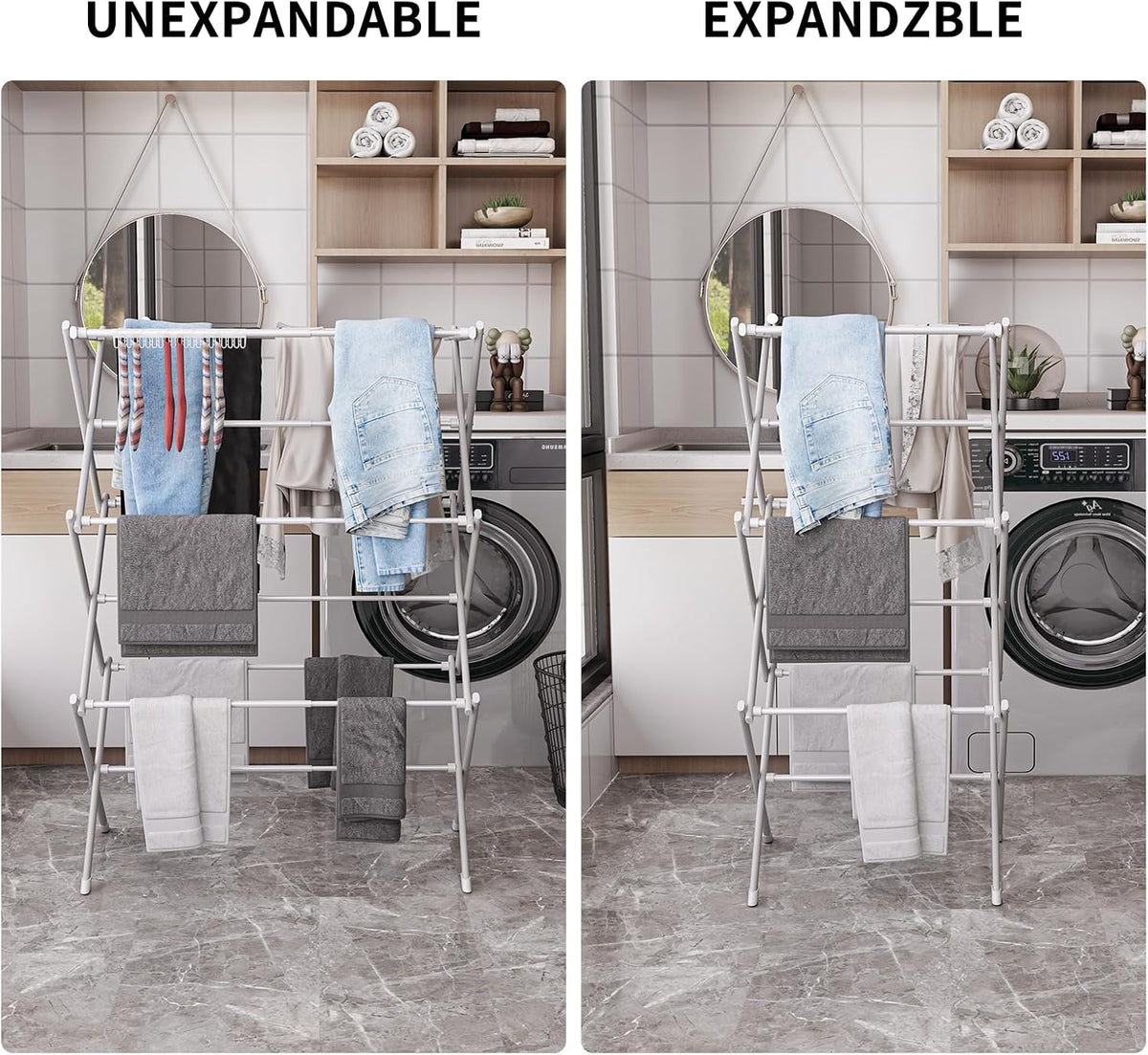 3 Tier Clothes Drying Rack, Foldable Drying Rack Clothing, 40" x 28.8" x 14.2",Indoor & Outdoor Laundry Drying Rack,Space-Saving, Collapsible & Portable, Pure White