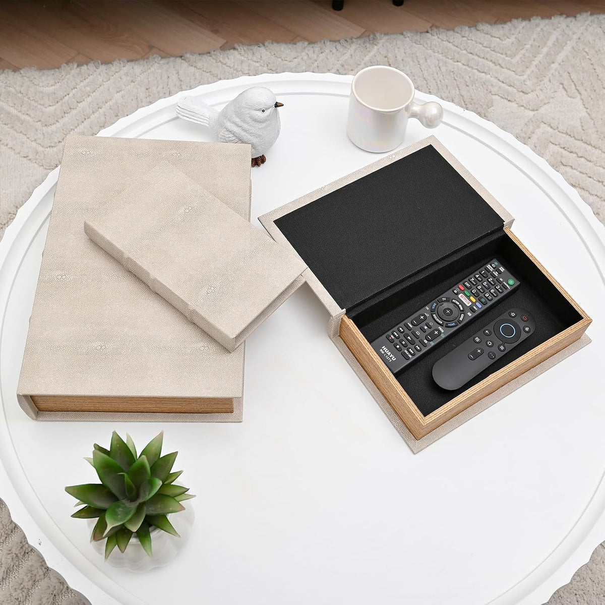 Modern Faux Shagreen Leather Decorative Book Boxes Set of 3(13",10",8")