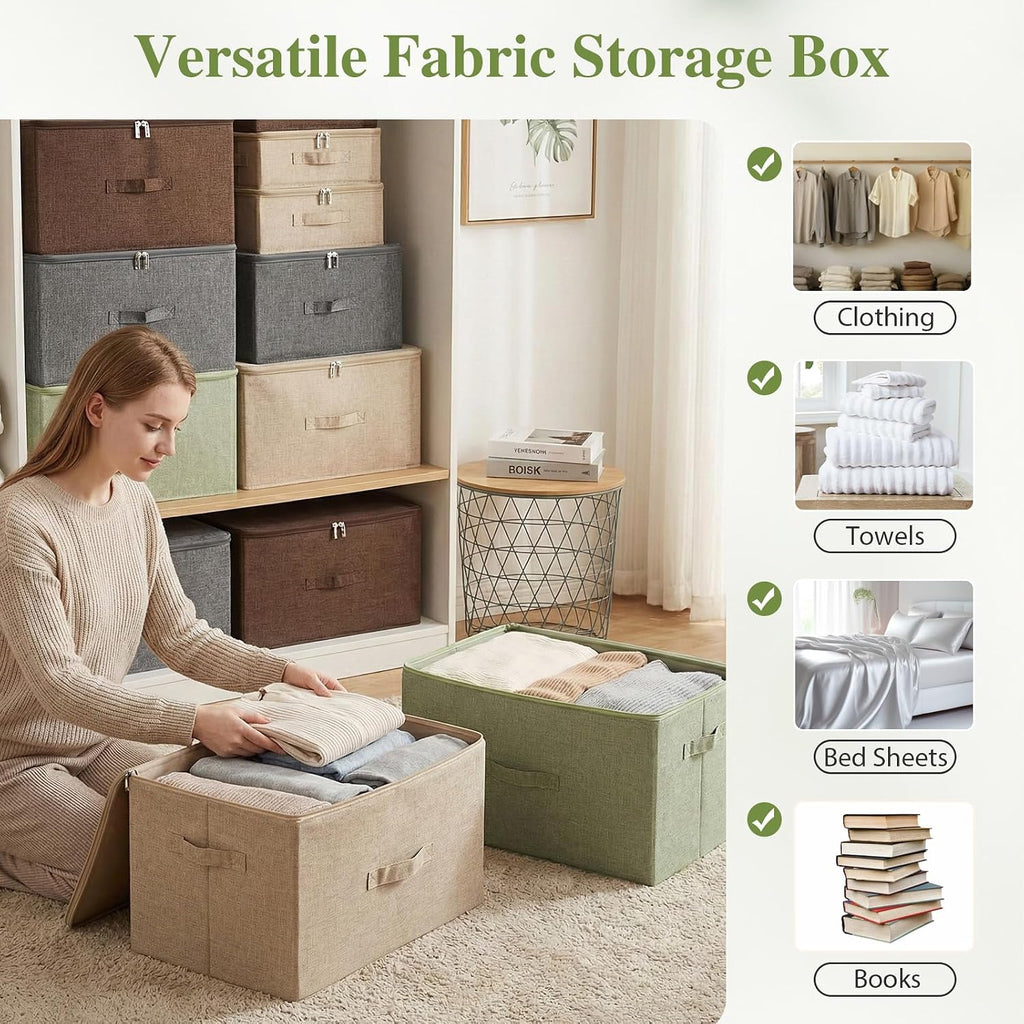ANMINY Fabric Storage Bins with Zipper Lids, 18"x14"x10", Green, 2 PCS