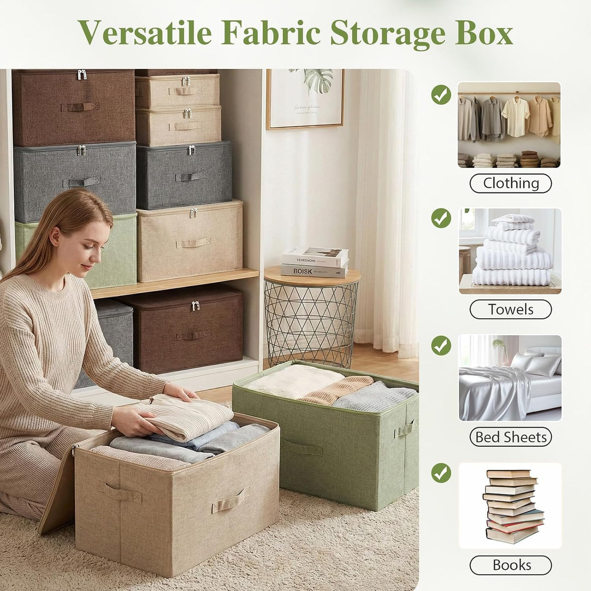 ANMINY Fabric Storage Bins with Zipper Lids, 18"x14"x10", Green, 2 PCS