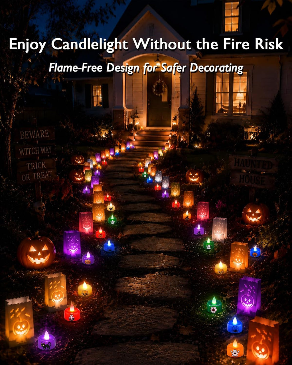 Amagic 24Pack Halloween Multicolor LED Tea Lights Candles with DIY Stickers