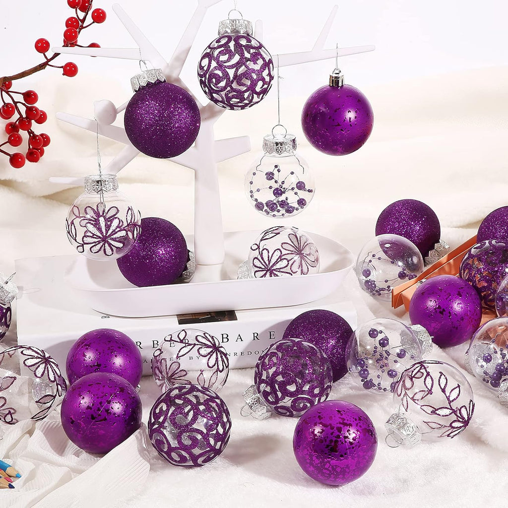 Clear Christmas Ornaments Set 30ct 2.36" Purple Shatterproof Christmas Ball
